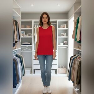 Nine West Essential Easy High-Neck Tank Raleigh Red Size Large (EUC)